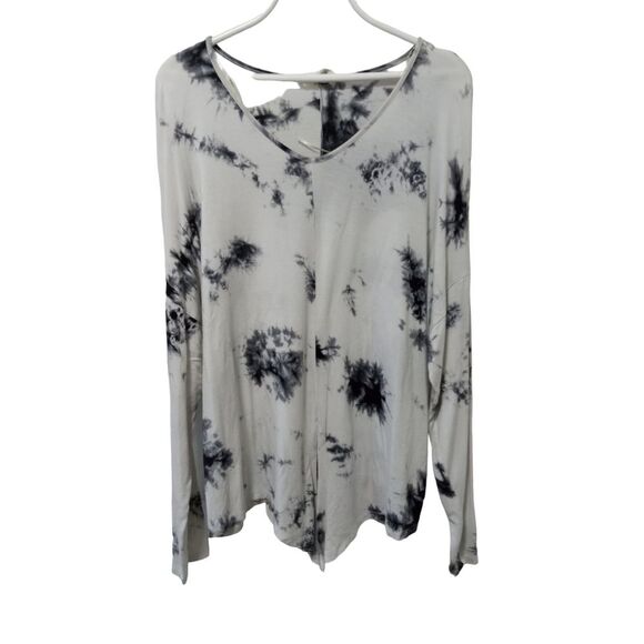 Umgee Women's White and Gray Tie Dye Light Long Sleeve Tieable front Top… - Picture 2 of 7
